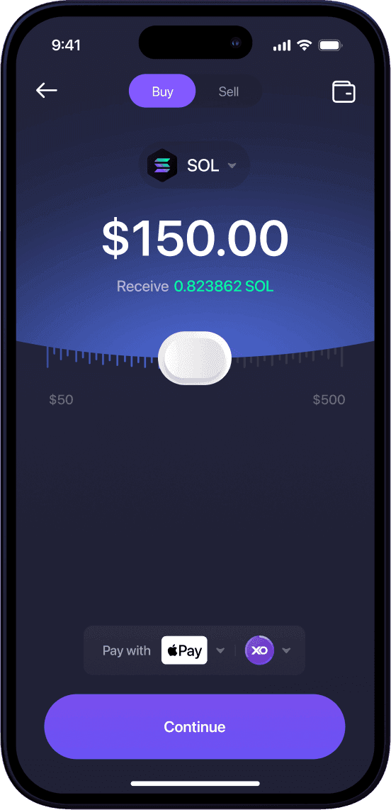Exodus iOS app interface showing the buying SOL process